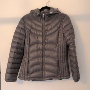 L Gray Down Packable Hooded Jacket Coat Winter Warm Hood